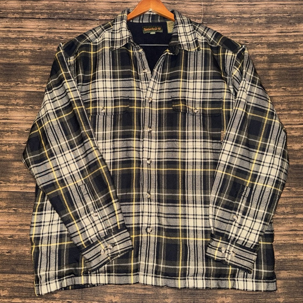 Timberland Shacket Jacket Men XL Black Plaid Flannel Lined Workwear